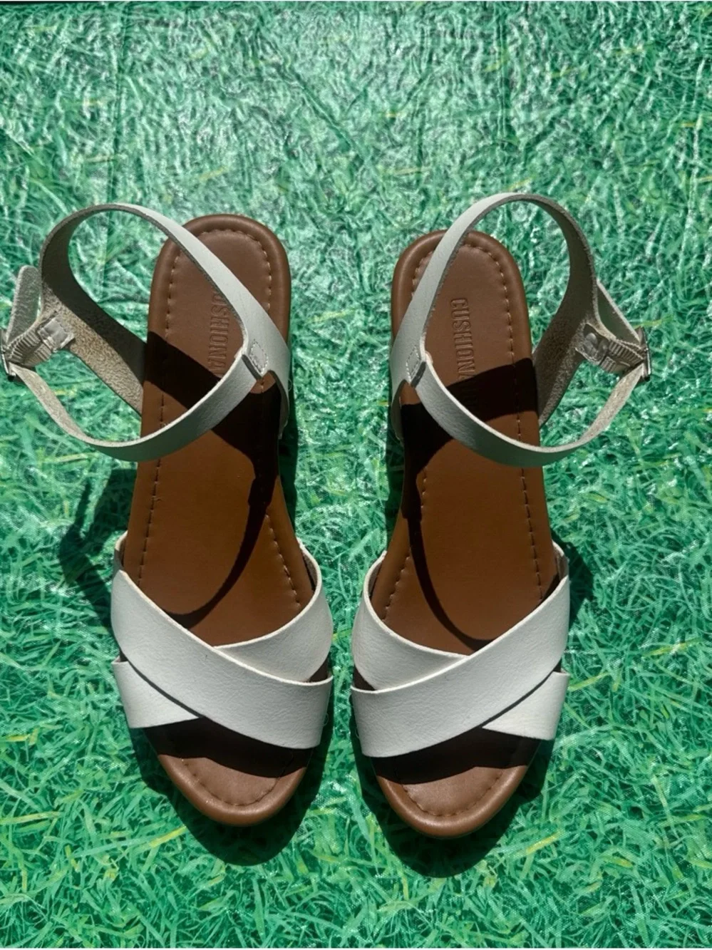 White Crisscross Ankle-Strap Block Heels